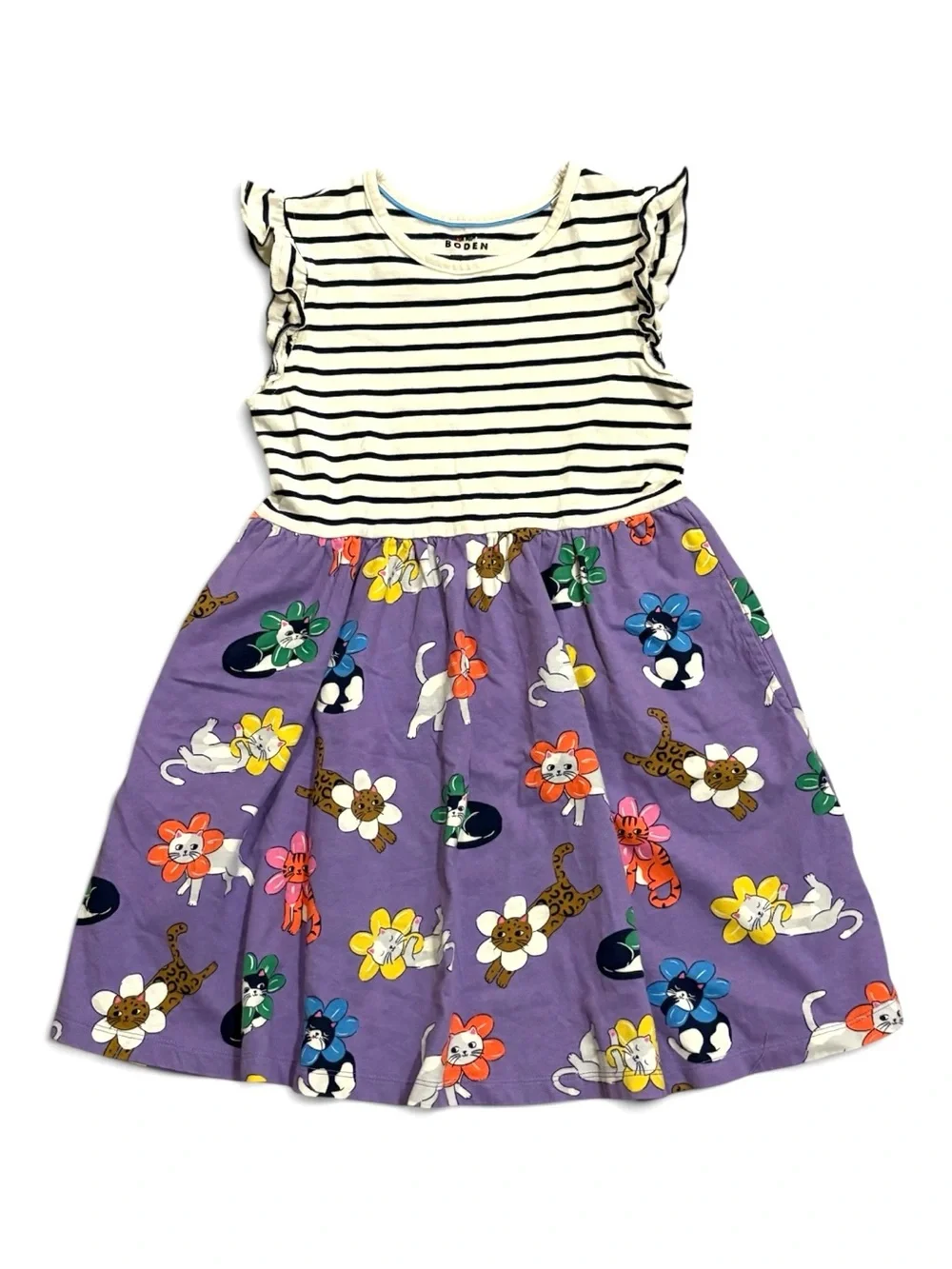 Boden Purple Floral Cat Print Striped Tank Dress for Kids